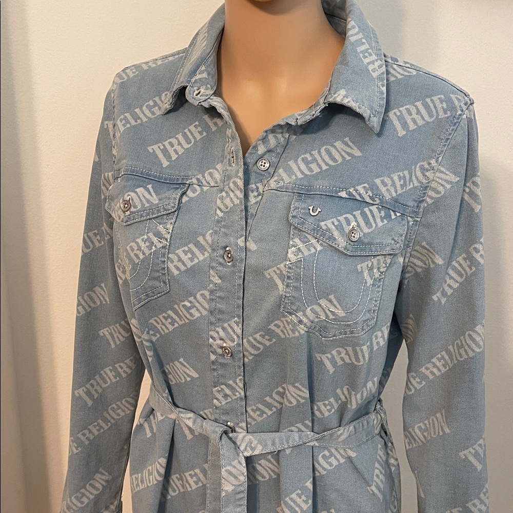 NWT True Religion Denim Logo Blue Shirt Dress
